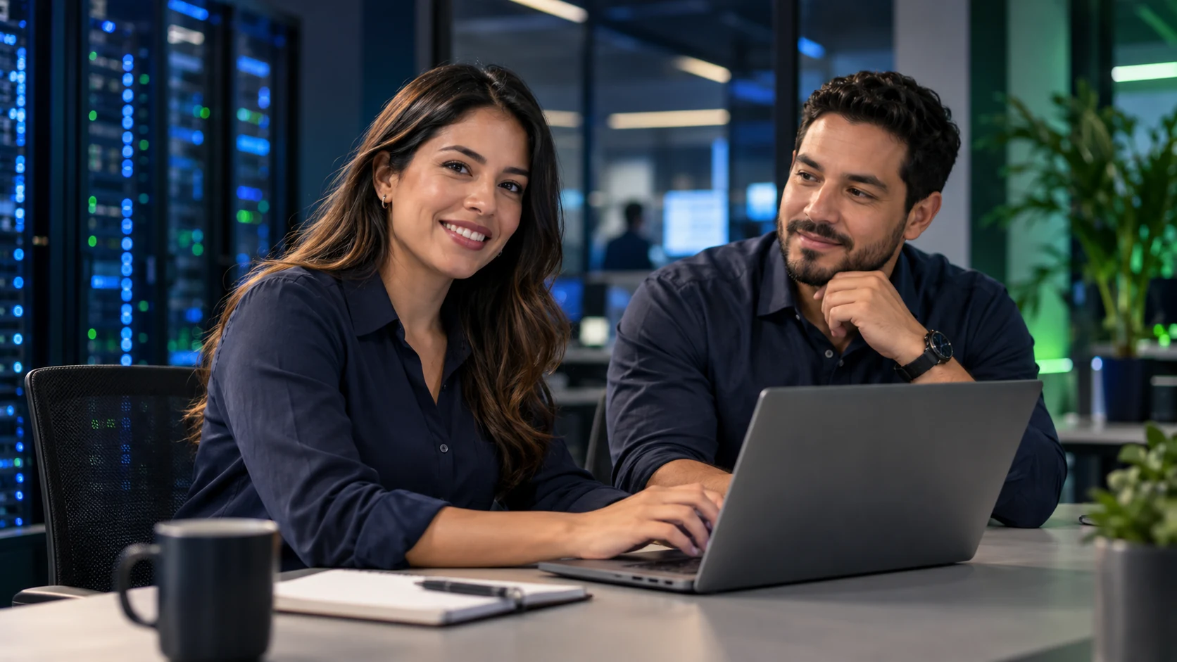 Representación de profesionales de tecnología atendiendo una consulta
